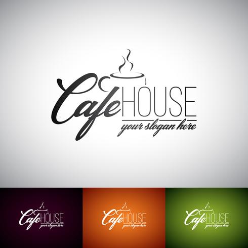 Coffe Cup Vector Logo Design Mall. Set med Cofe Shop etikettillustration med olika färger.