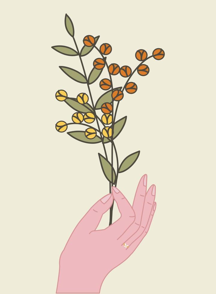 håller en blomma illustration. vacker blomma illustration. hand illustration. vektor