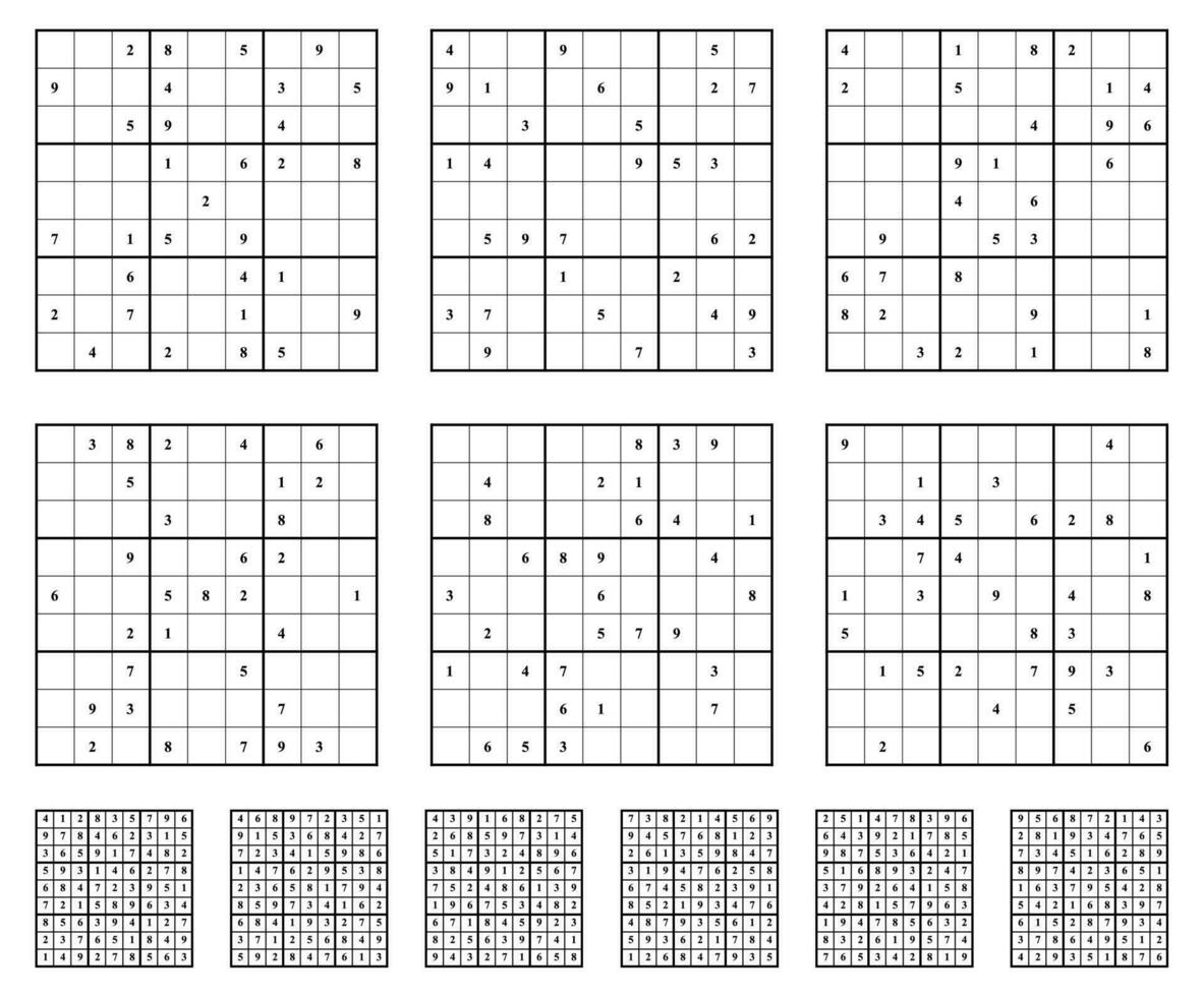 Sudoku Spiel einstellen mit Antworten. vektor