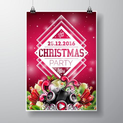 Vektor-fröhliches Weihnachtsfestdesign mit Feiertagstypographieelementen und -sprechern auf glänzendem Hintergrund. vektor