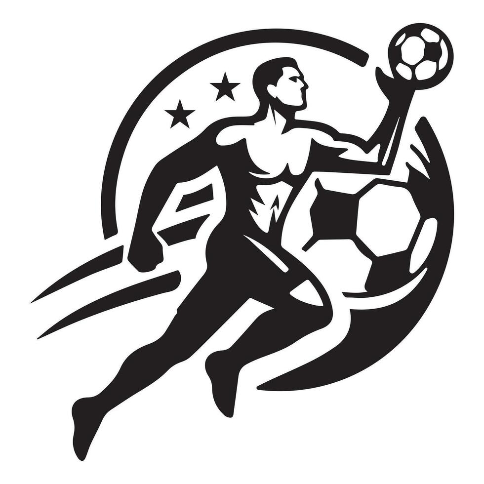 Fußball Spieler fliegend mit Ball Vektor Illustration