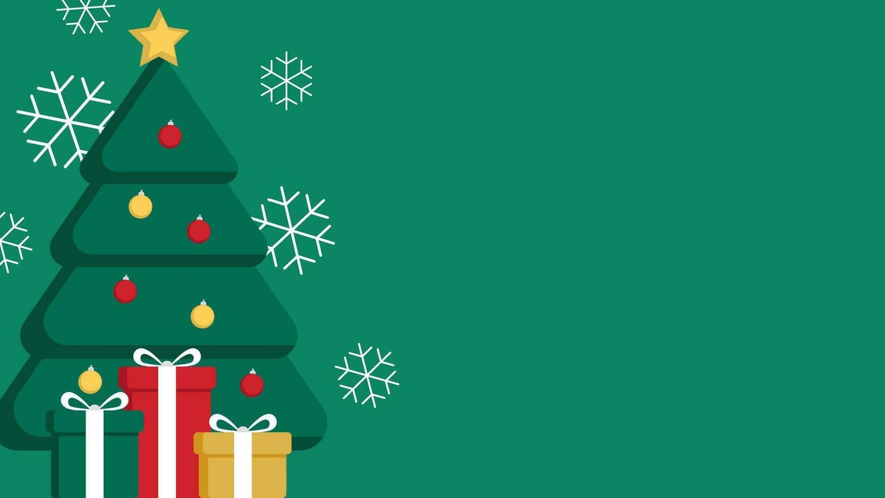 jul och ny år bakgrund.grön jul träd med stjärna och låda av gåvor översållad med snö.hälsning kort, baner, poster.vector illustration. vektor