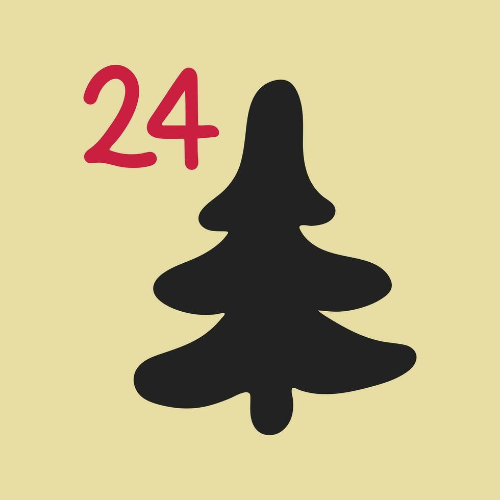 Grün Weihnachten Baum auf Gold Hintergrund. Weihnachten Advent Kalender im das Stil von Minimalismus, eben legen. Tag 24 vektor