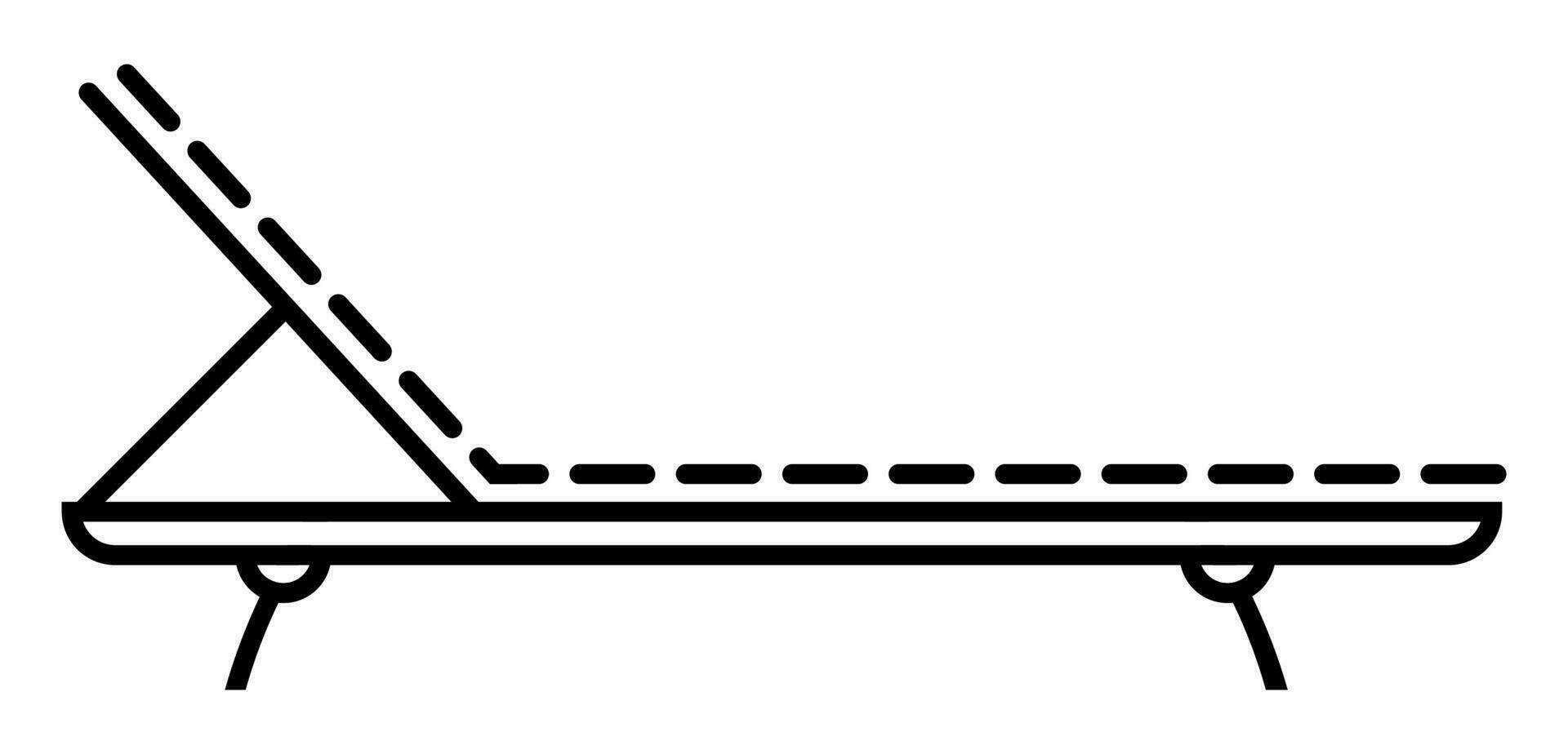 Sol vilstol ikon. vardagsrum stol på strand. solbad förbi hav. sommar resten. enkel svart och vit vektor