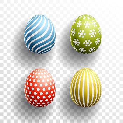 Fröhliche Ostern färbte Eier, die mit Schatten auf transparentem Hintergrund eingestellt wurden vektor