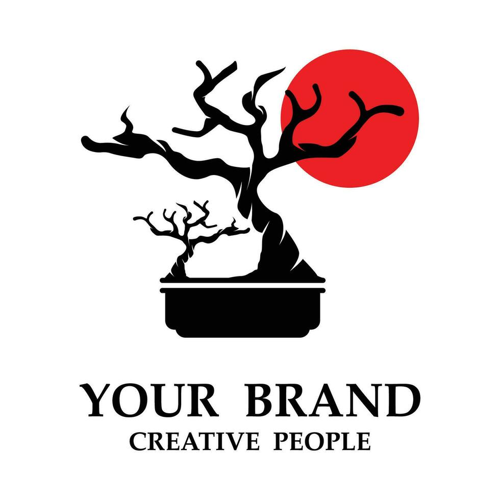 bonsai logotyp mall vektor illustration design