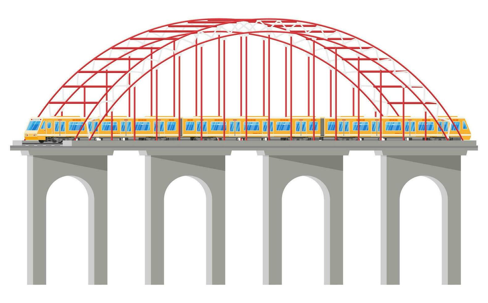 skytrain på bro isolerat. super strömlinjeformat tåg på akvedukt. passagerare uttrycka järnväg lokomotiv. monorail järnväg offentlig transport. snabb transport tunnelbana. platt vektor illustration