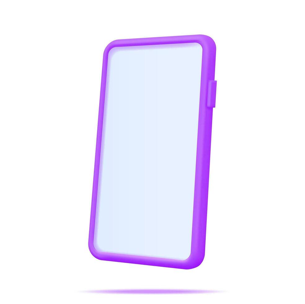 3d realistisk smartphone med tömma skärm. sida se smart telefon attrapp framställa. 3d telefon lila Färg. modern mobil grej enhet ikon. vektor illustration
