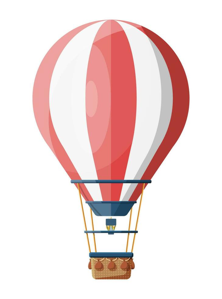 heiß Luft Ballon isoliert auf Weiß. Jahrgang Luft Transport. Aerostat mit Korb. eben Vektor Illustration