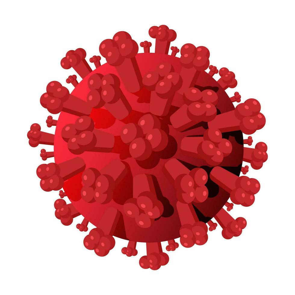 coronavirus bakterie modell isolerat på vit bakgrund. korona virus 2019 ncov, sjukdomsalstrande mikroorganism. röd virus bakterie cell, covid 19 influensa sjukdom. platt vektor illustration