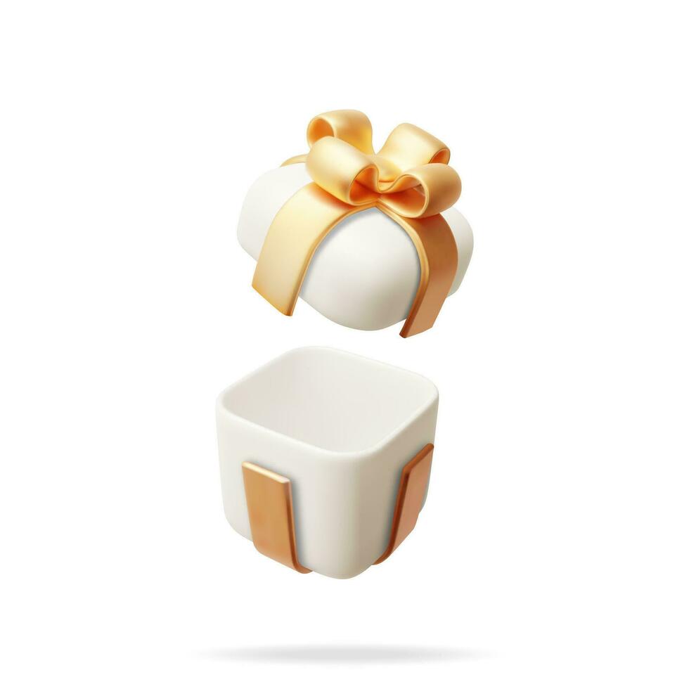 3d gåva låda isolerat på vit. framställa färgrik insvept låda. jul. ny, år, försäljning, handla. närvarande låda med bågar och band. presentlåda för alla hjärtans dag, födelsedag och Semester. vektor illustration