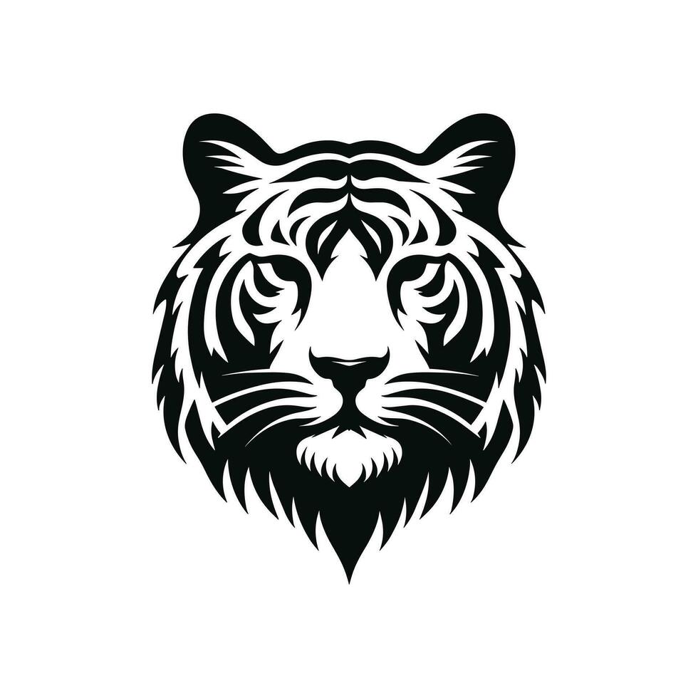 våldsam tiger ansikte logotyp silhouetted huvud i slående design vektor