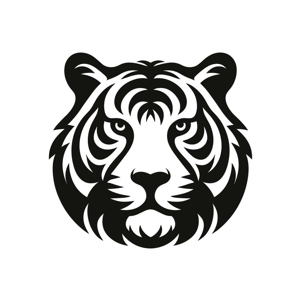 våldsam tiger ansikte logotyp silhouetted huvud i slående design vektor