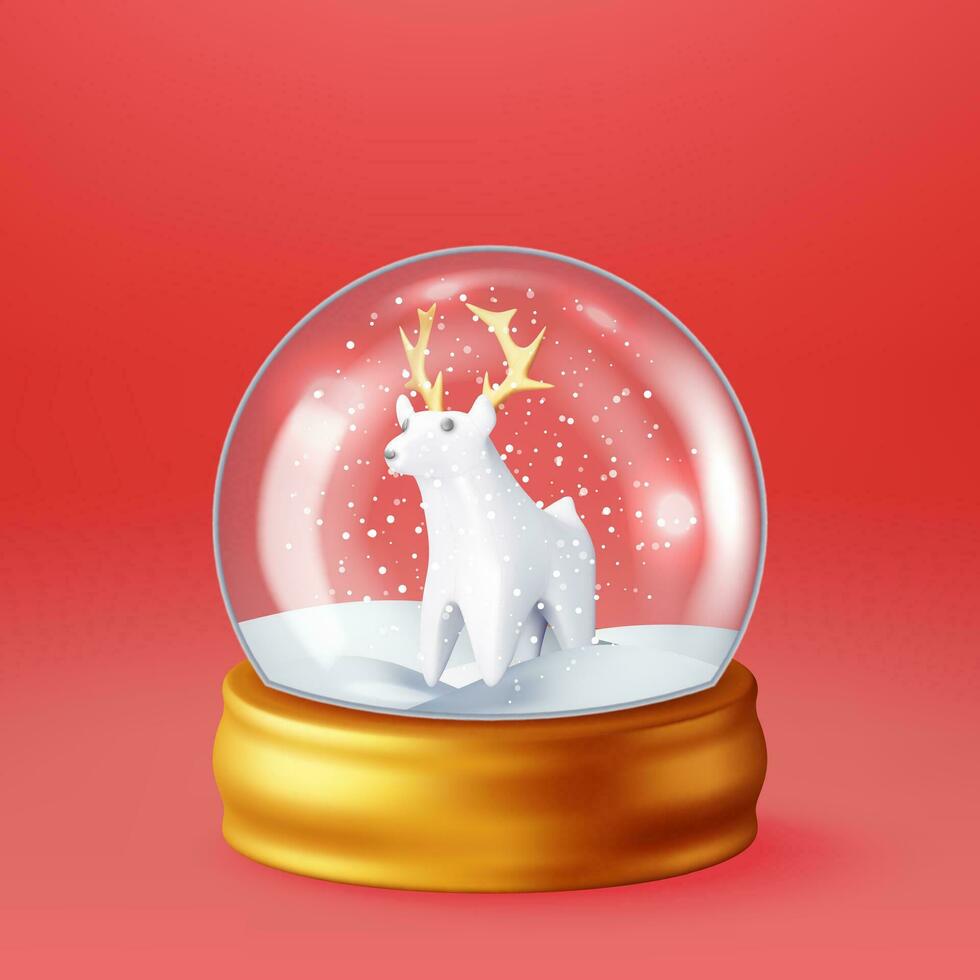 3d Glas Weihnachten Schnee Globus mit Hirsch isoliert. machen Kugel Podium mit Rentier. Neu Jahr Dekoration. fröhlich Weihnachten Urlaub. Weihnachten Feier. realistisch Vektor Illustration