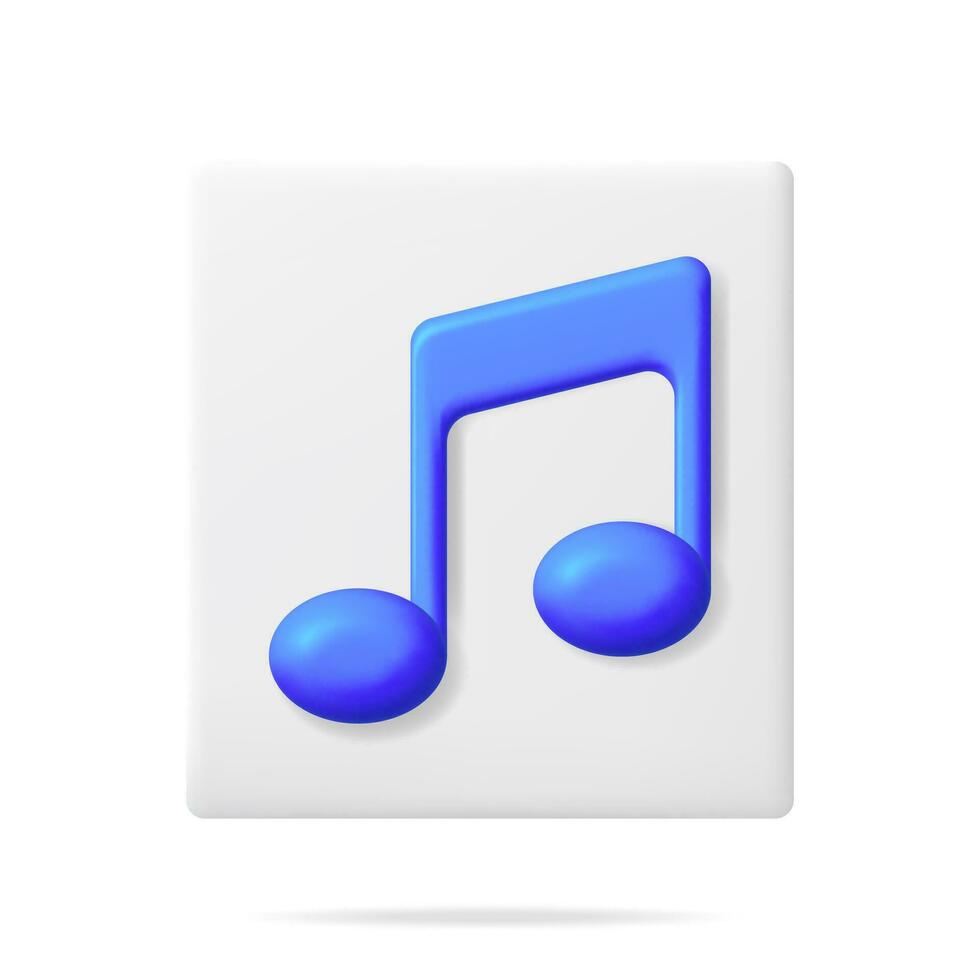 3d musik notera ikon isolerat på vit. framställa knapp med musik symbol. notera realistisk design i plast stil. musikalisk notera, ljud, låt eller ljud tecken. vektor illustration