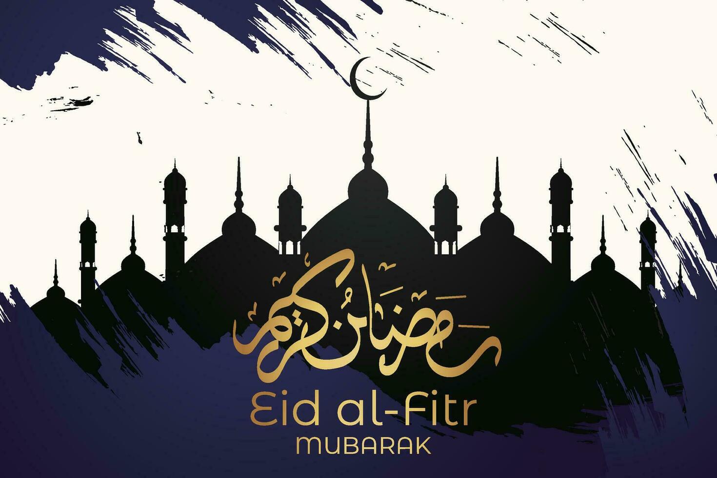 Ramadan eid al-fitr Mubarak Gruß Karte mit Laternen und Arabisch Anruf vektor