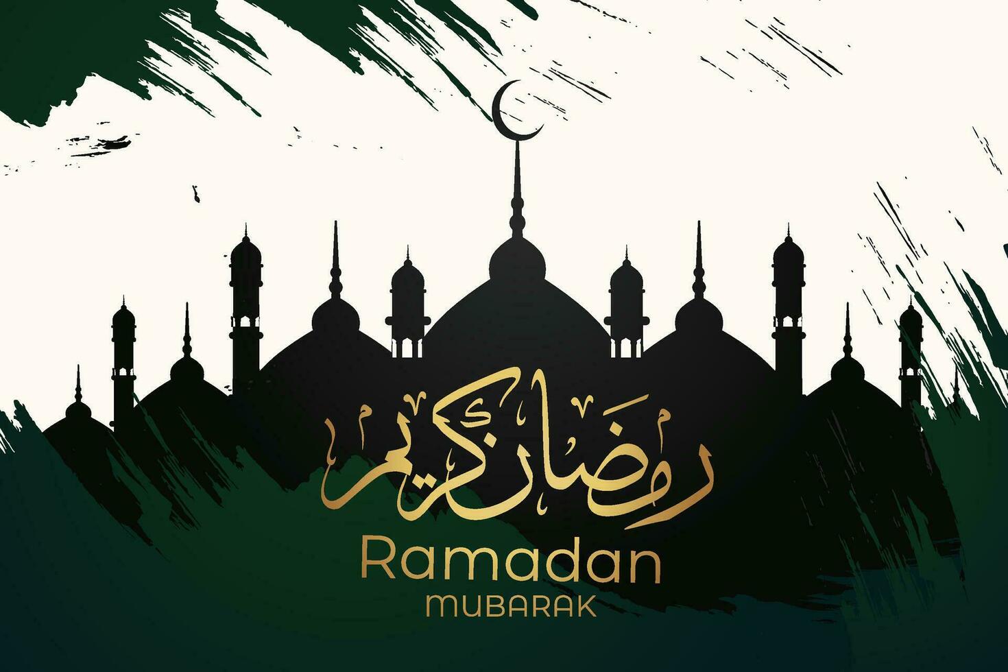 Ramadan eid al-fitr Mubarak Gruß Karte mit Laternen und Arabisch Anruf vektor