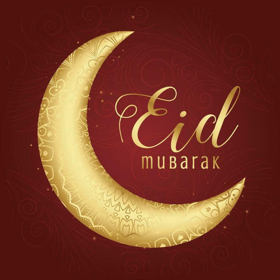 eid mubarak hälsning kort med guld halvmåne och blommig mönster vektor