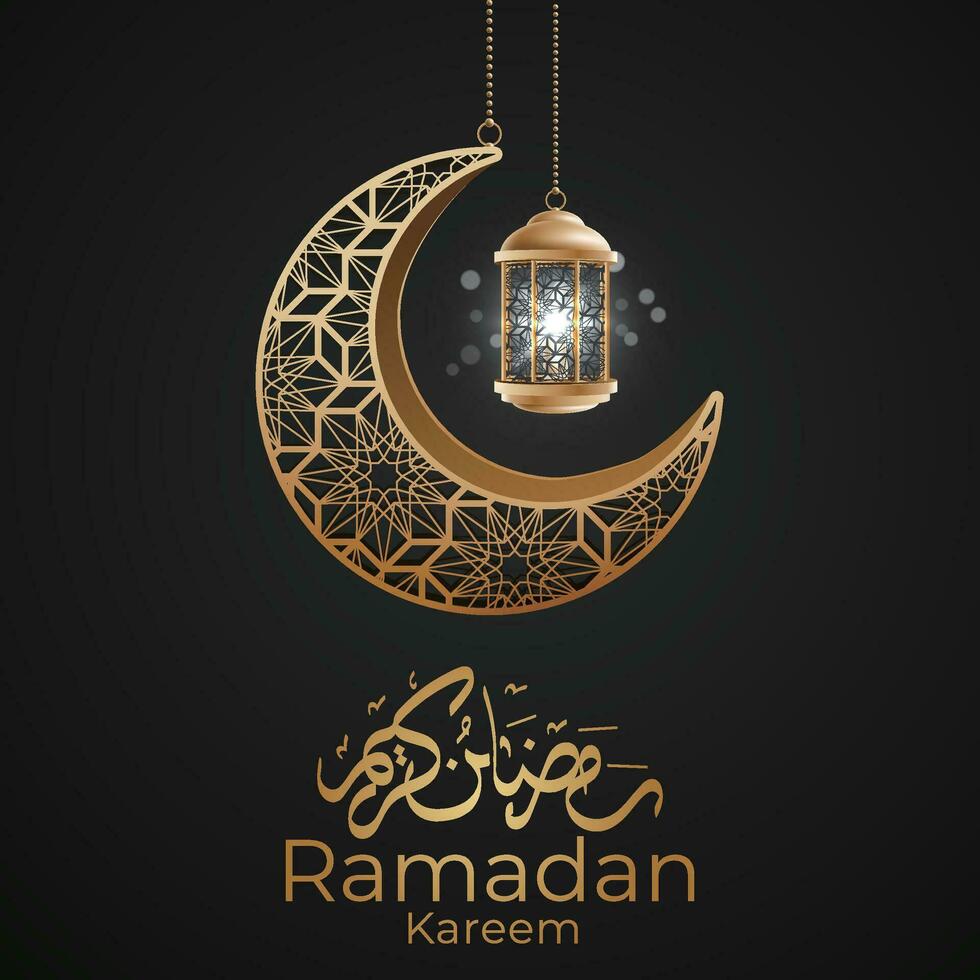 ramadan kareem hälsning kort med halvmåne och moské vektor