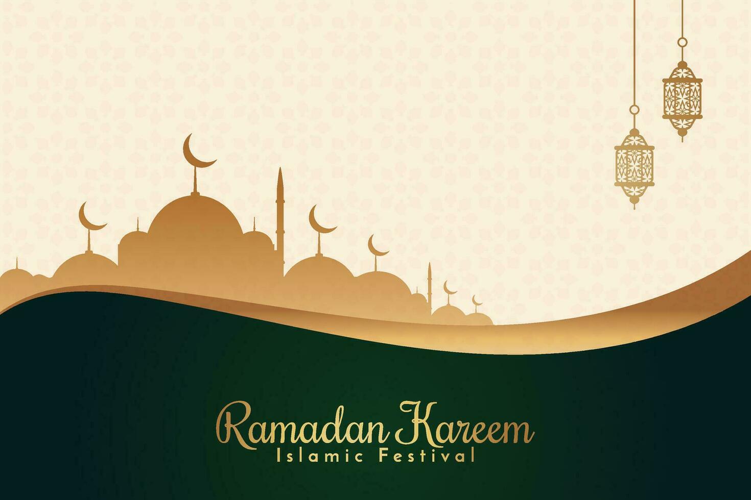 Ramadan eid al-fitr Mubarak Gruß Karte mit Laternen und Arabisch Anruf vektor