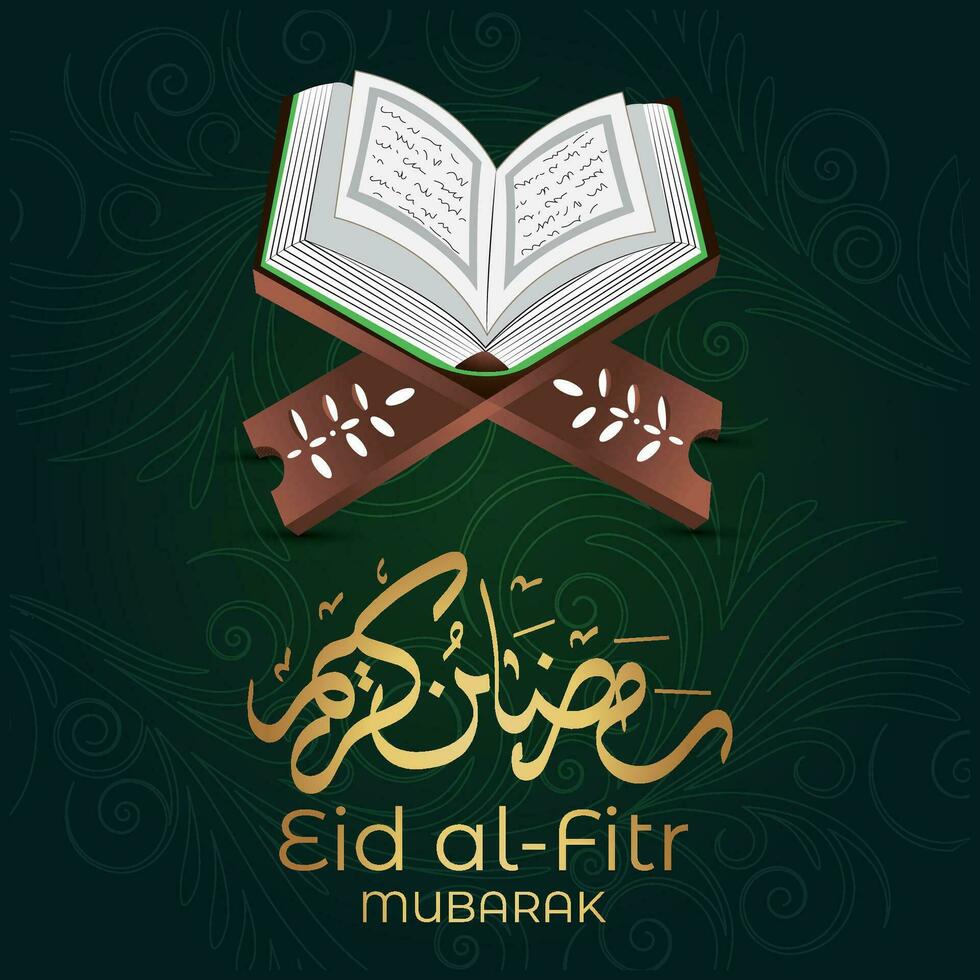 eid al-fitr Mubarak Gruß Karte mit öffnen Buch und Kalligraphie von vektor