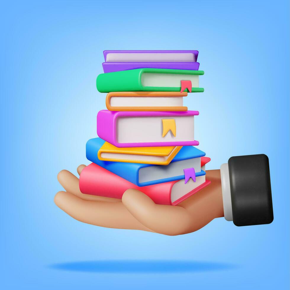 3d Stapel von geschlossen Bücher im Hand isoliert. machen Stapel von Bücher Symbol. einstellen von lehrreich oder Geschäft Literatur. lesen Ausbildung, E-Book, Literatur, Enzyklopädie, Lehrbuch. Vektor Illustration