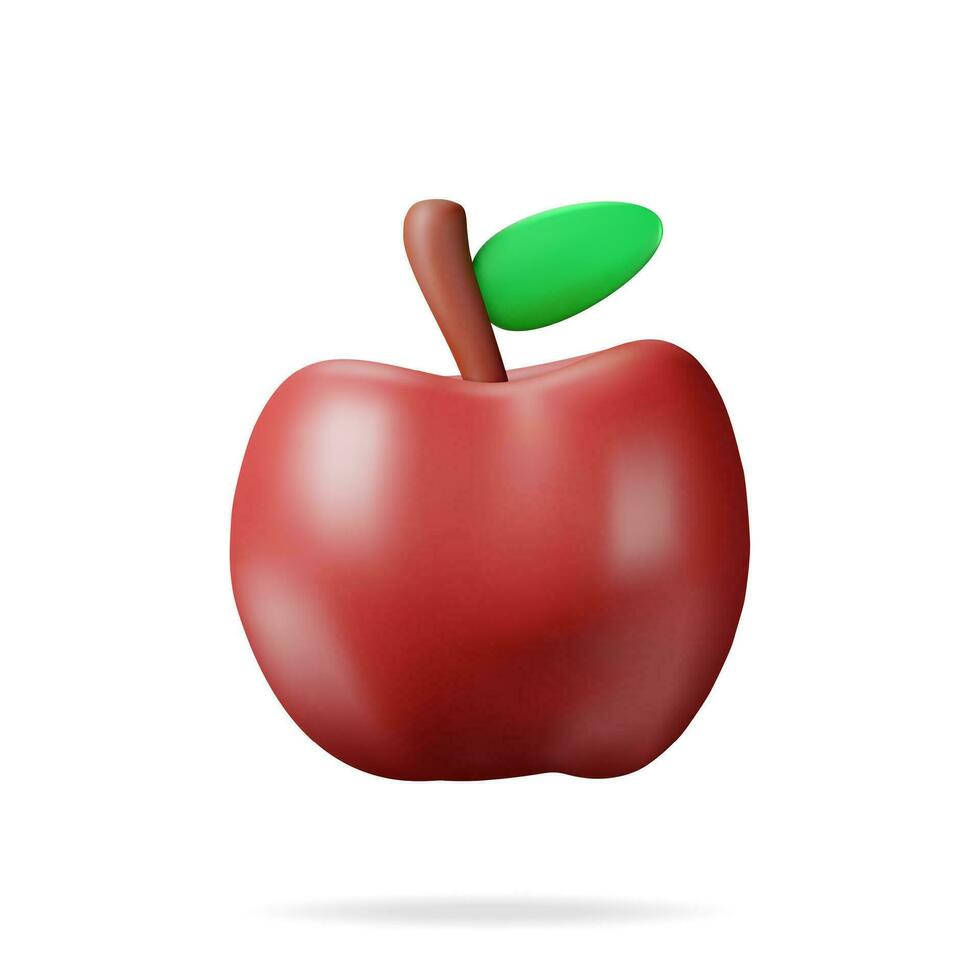 3d rot Apfel Obst isoliert auf Weiß. machen Apfel frisch reif mit Blatt Symbol. frisch Obst Essen Symbol Element. gesund Essen Konzept. realistisch Vektor Illustration