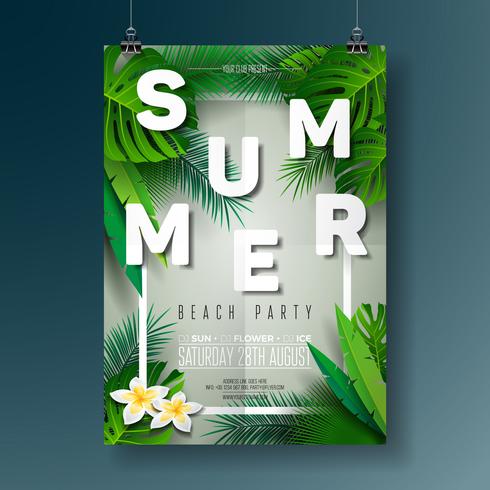 Vektor-Sommer-Strandfest-Flieger-Illustration mit typografischem Design auf Natur vektor