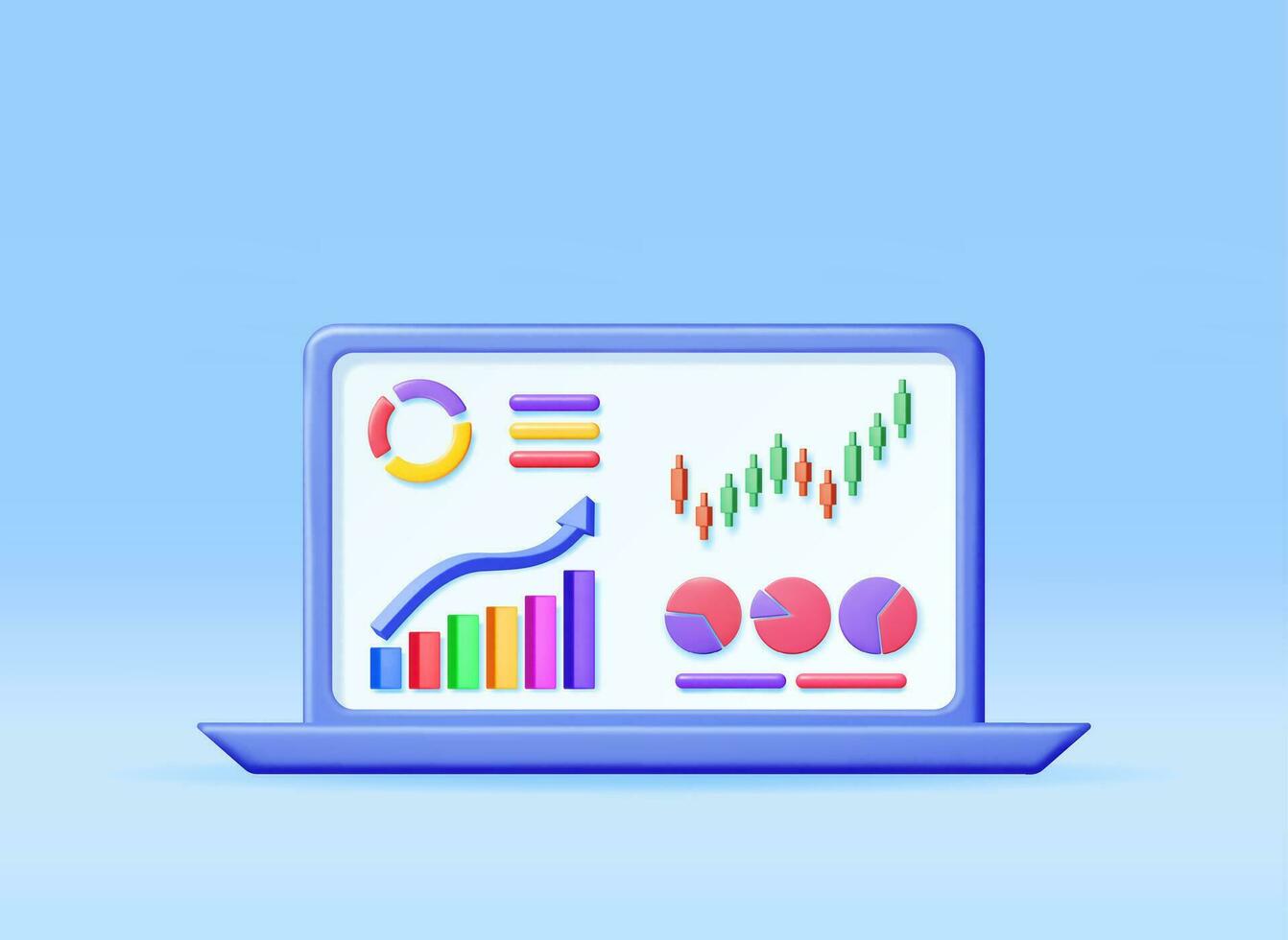 3d tillväxt stock Diagram och pil i dator. framställa stock pil med pengar på bärbar dator visar tillväxt eller Framgång. finansiell Artikel, Rapportera, företag investering. pengar och bankverksamhet. vektor illustration