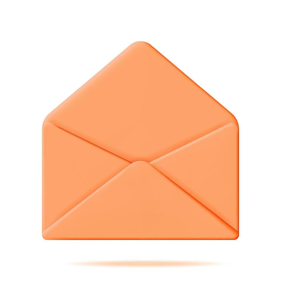 3d orange öppen post kuvert isolerat på vit. framställa papper kuvert ikon. begrepp av ny eller oläst e-post underrättelse. meddelande, Kontakt, brev och dokumentera. vektor illustration