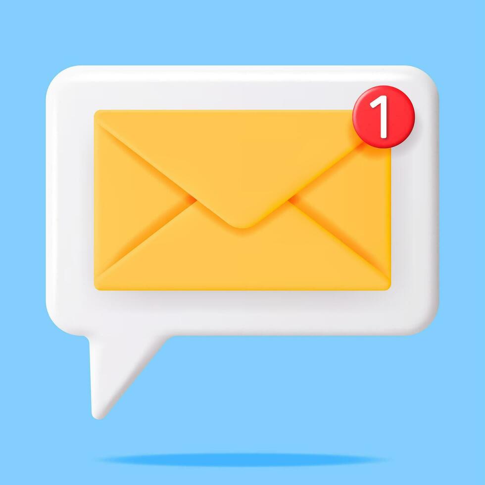 3d Mail Briefumschlag mit Benachrichtigung Neu Botschaft isoliert. Papier Brief Symbol mit Benachrichtigung rot Blase. Neu oder ungelesen Email. Nachricht, Kontakt, Brief und dokumentieren. Vektor Illustration