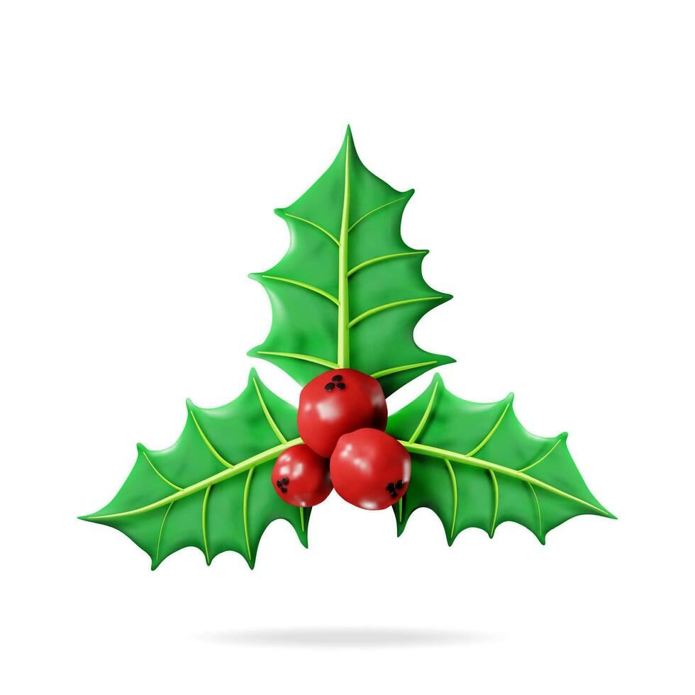 3d Weihnachten Zweig von Stechpalme mit Blätter und Beeren isoliert. machen Mistel Pflanze. glücklich Neu Jahr Dekoration. fröhlich Weihnachten Urlaub. Neu Jahr und Weihnachten Feier. realistisch Vektor Illustration