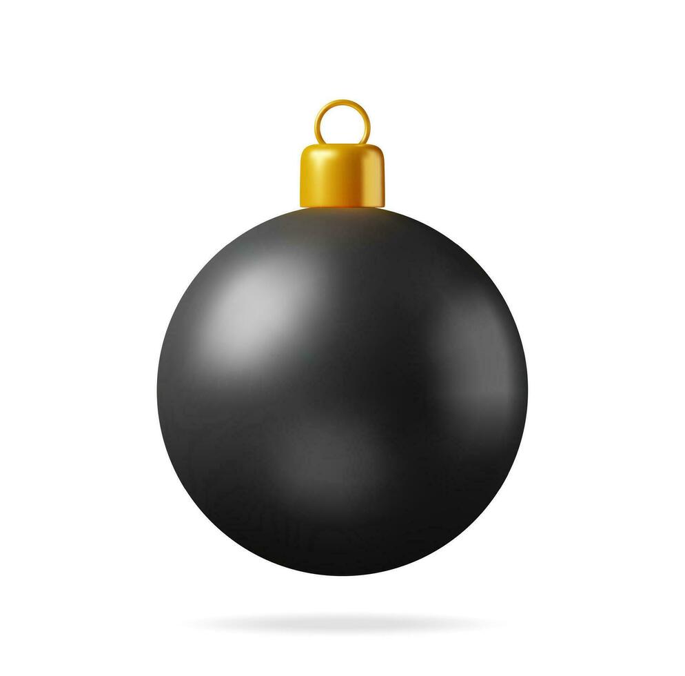 3d svart jul boll med gyllene klämma isolerat. framställa glas jul träd leksak. Lycklig ny år dekoration. glad jul Semester. ny år och xmas firande. realistisk vektor illustration