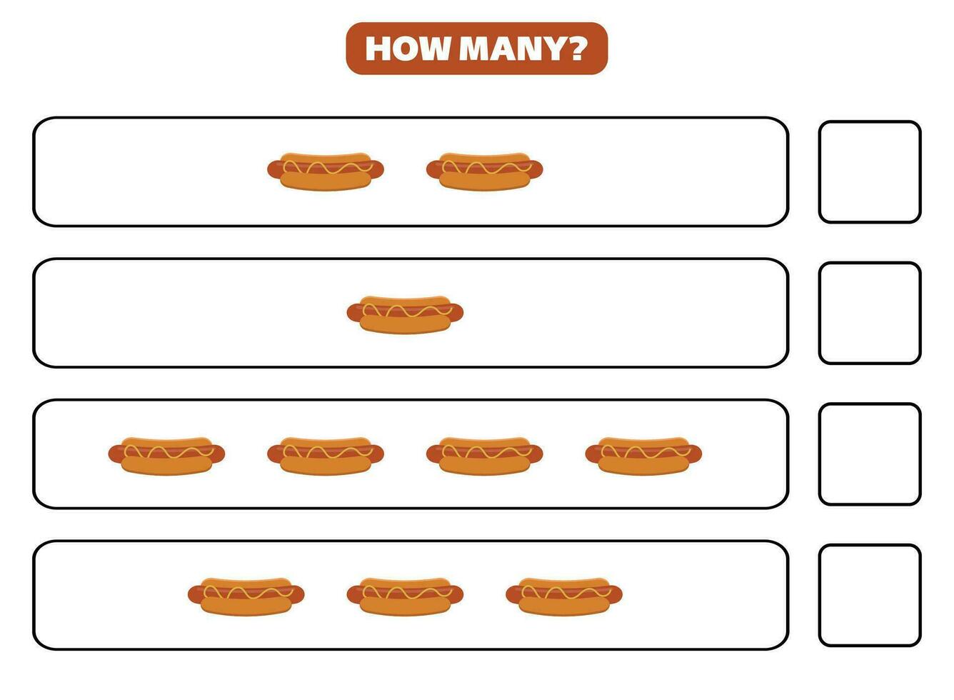på vilket sätt många varm hund är där pedagogisk kalkylblad design för barn. räkning spel för ungar. vektor