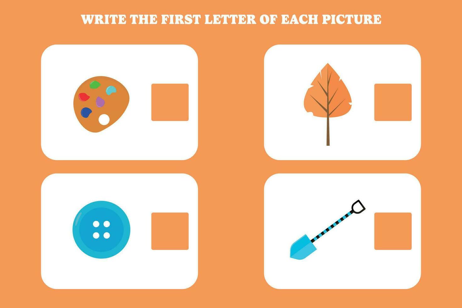 schreiben das zuerst Brief von jeder Bild. lehrreich Spiel zum Vorschule, Kindergarten oder elementar Kinder. vektor