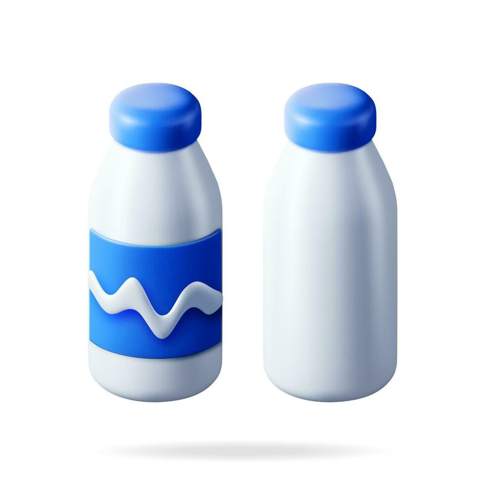 3d glas flaska med mjölk isolerat på vit. framställa realistisk plast flaska av mjölk. mjölk mejeri dryck paket behållare. organisk friska produkt. vektor illustration