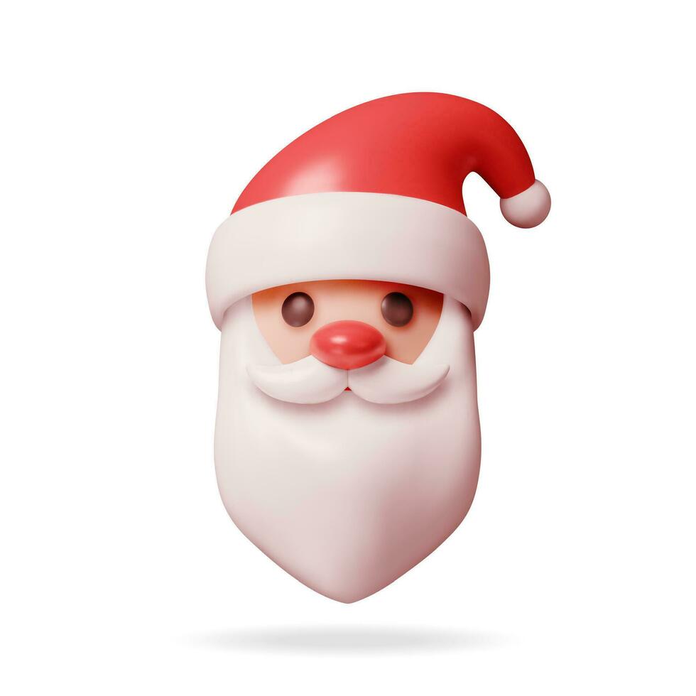 3d santa claus huvud med skägg och röd hatt isolerat. framställa santa ansikte. Lycklig ny år dekoration. glad jul Semester. ny år och xmas firande. realistisk vektor illustration