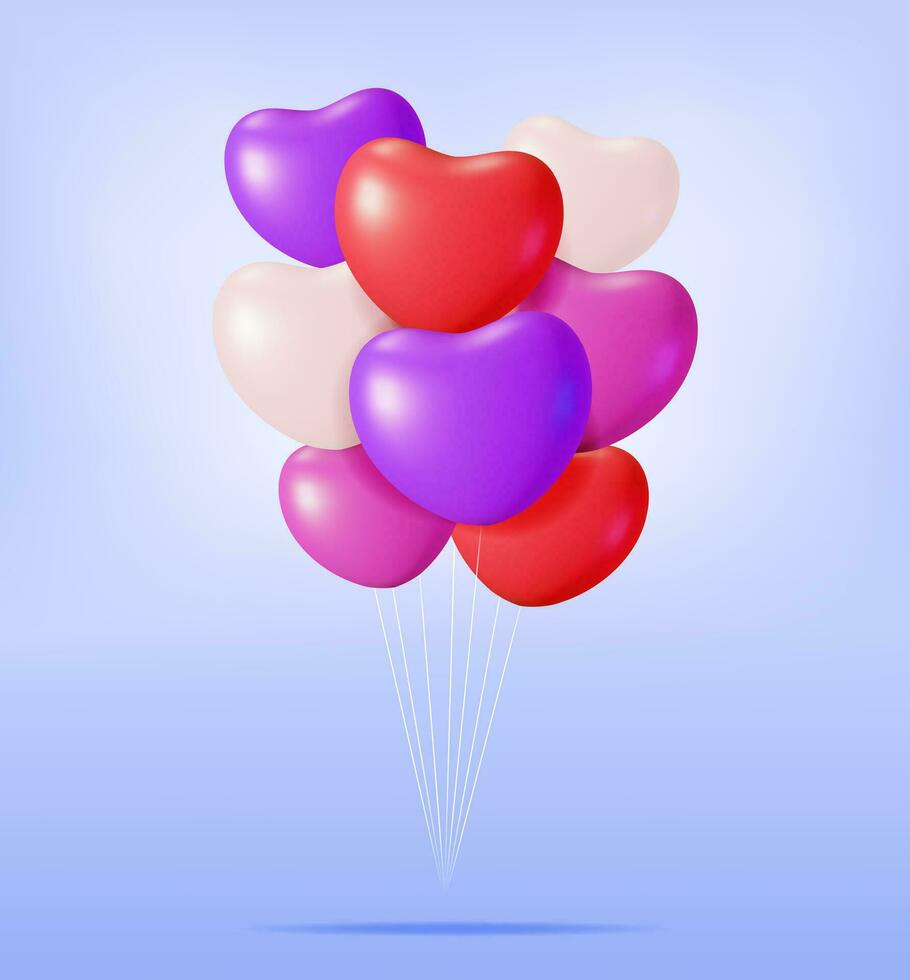 3d Herz Luftballons isoliert auf Blau. machen Luft Luftballons zum feiern Jubiläum. Valentinstag Tag, Geburtstag Karte, Hochzeiten festlich Jahreszeit. realistisch Vektor Illustration