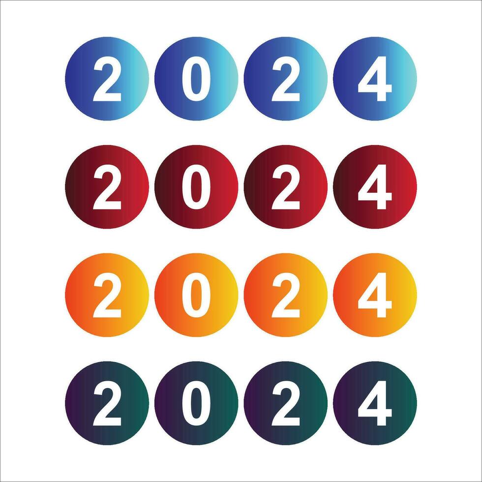 2024 Gradient Ball Text bewirken Zahlen, einstellen von 4 Vektoren