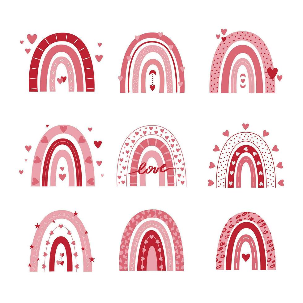 valentine regnbågar vektor uppsättning isolerat på en vit bakgrund.
