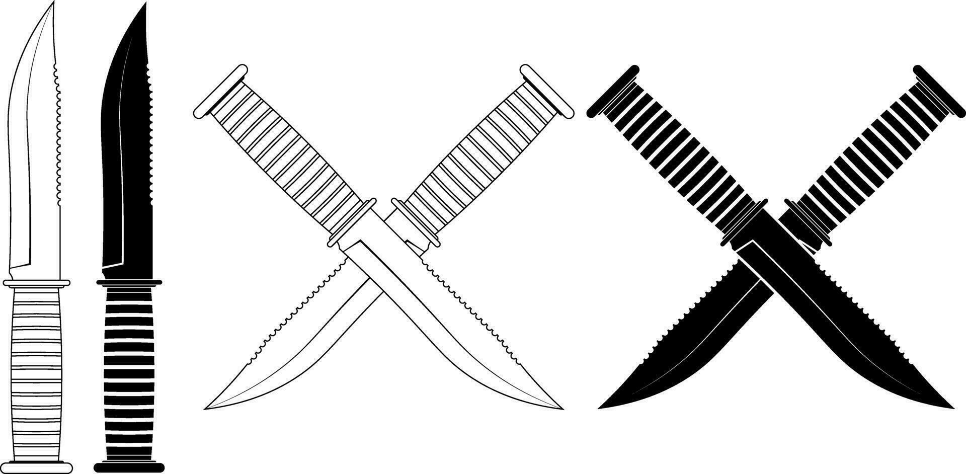 gekreuzt Kampf Messer Symbol einstellen vektor