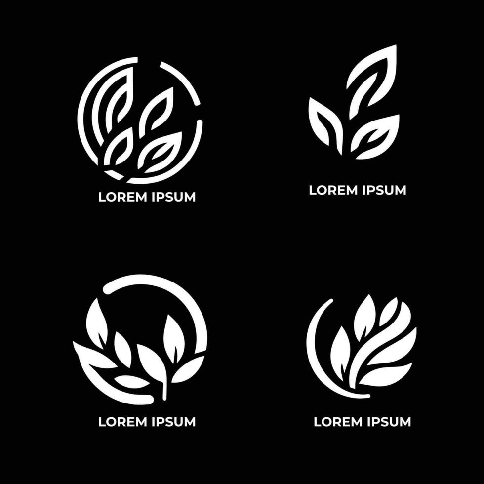 löv logotyp vektor uppsättning isolerat på svart bakgrund. olika former av grön löv av träd och växter. element för eco och bio logotyper.
