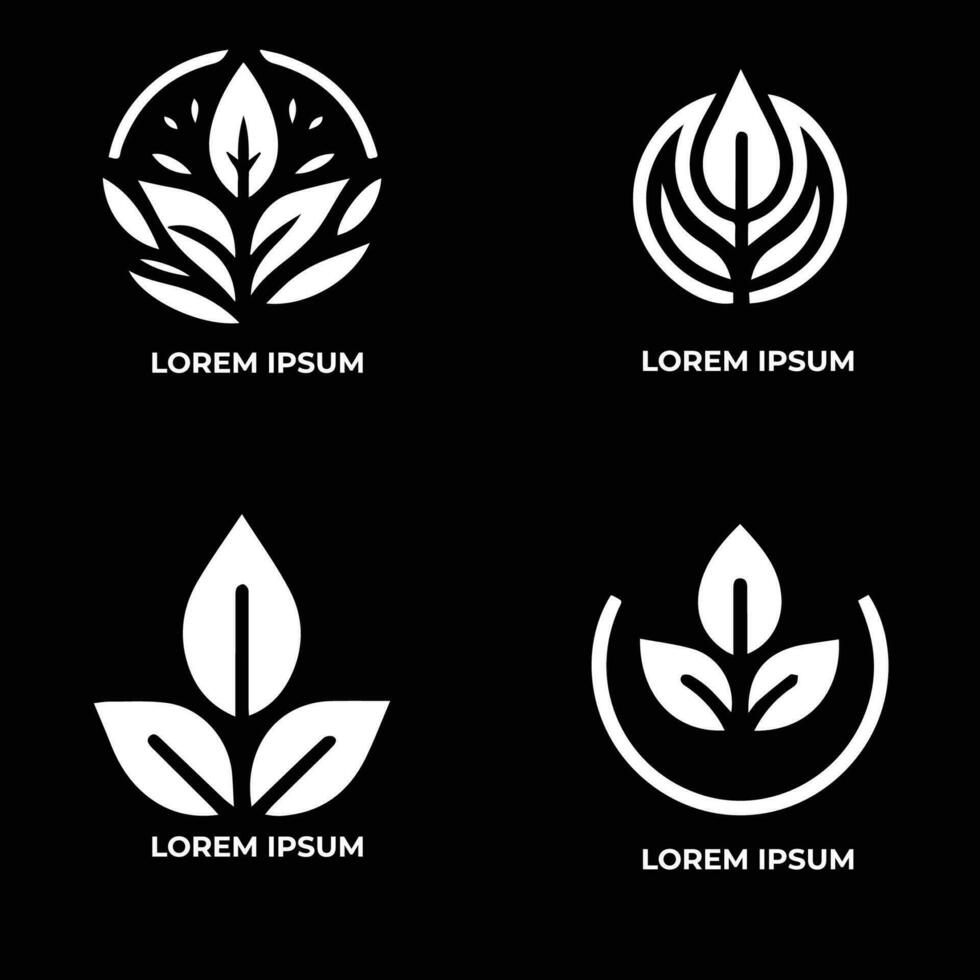 Blätter Logo Vektor einstellen isoliert auf schwarz Hintergrund. verschiedene Formen von Grün Blätter von Bäume und Pflanzen. Elemente zum Öko und bio Logos.