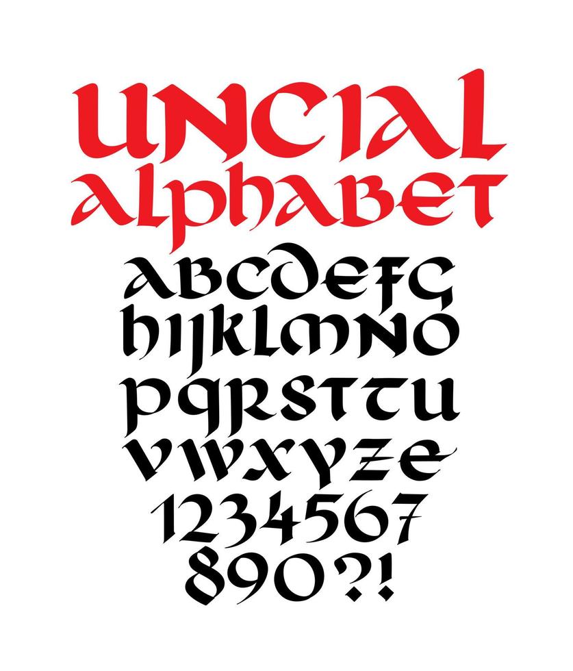 roman uncial typsnitt. bokstäver och siffror i gotisk stil. vektor