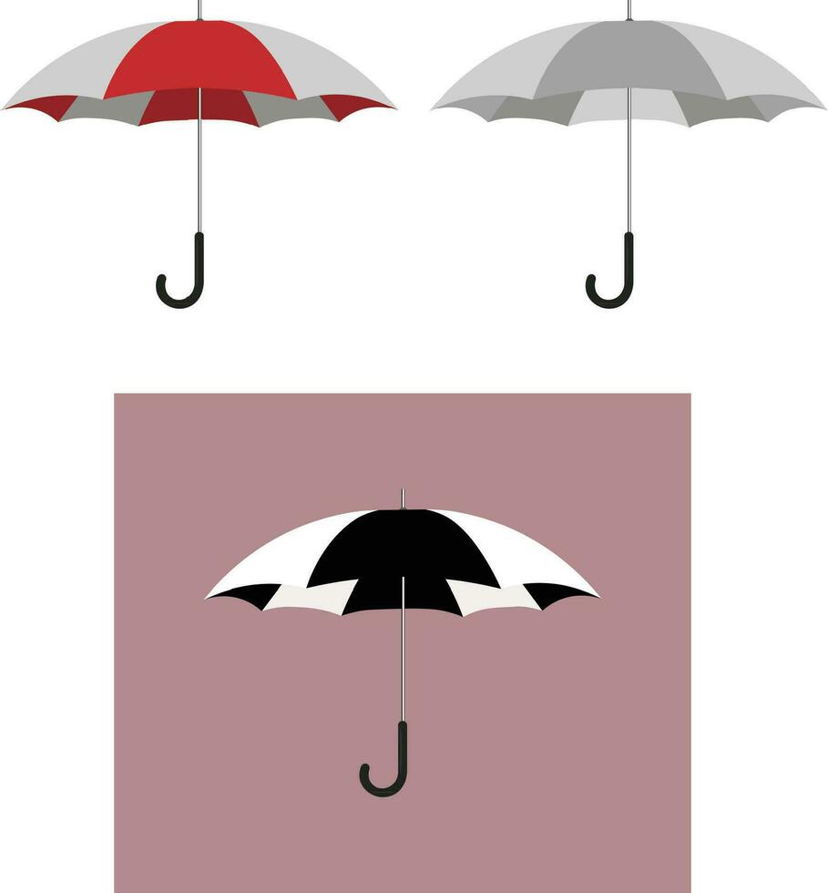 Regenschirm Symbol. Karikatur Regenschirm Symbole. bunt Sonnenschirme zum Regen, Wasser und Sonne. Sonnenschirm mit handhaben. rot Farben. eben Vektor Illustration.