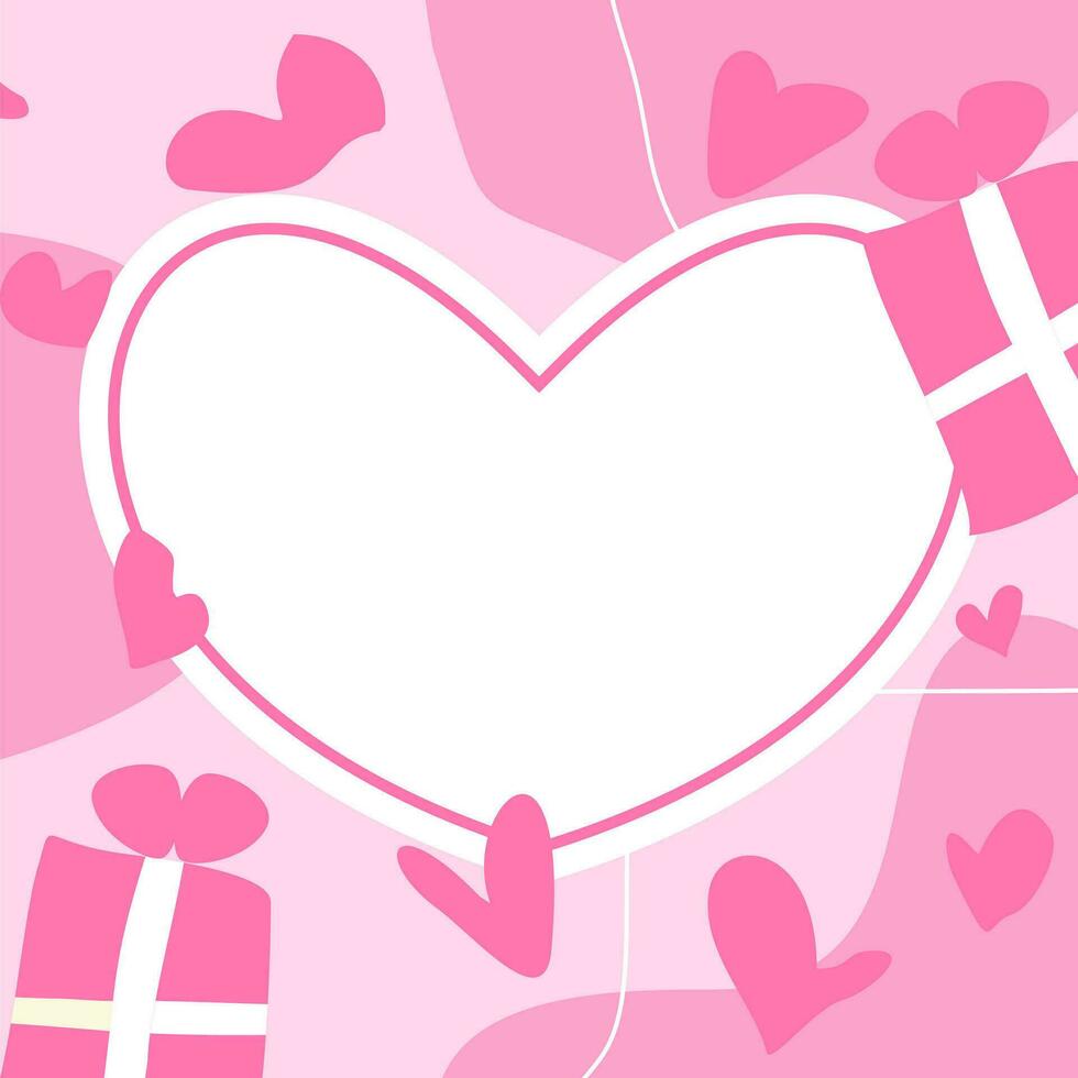 Lycklig valentines dag hälsning kort bakgrund. vektor fri kopia Plats område med hjärta och gåva låda element. rosa design för affischer, social media, webb, banderoller.