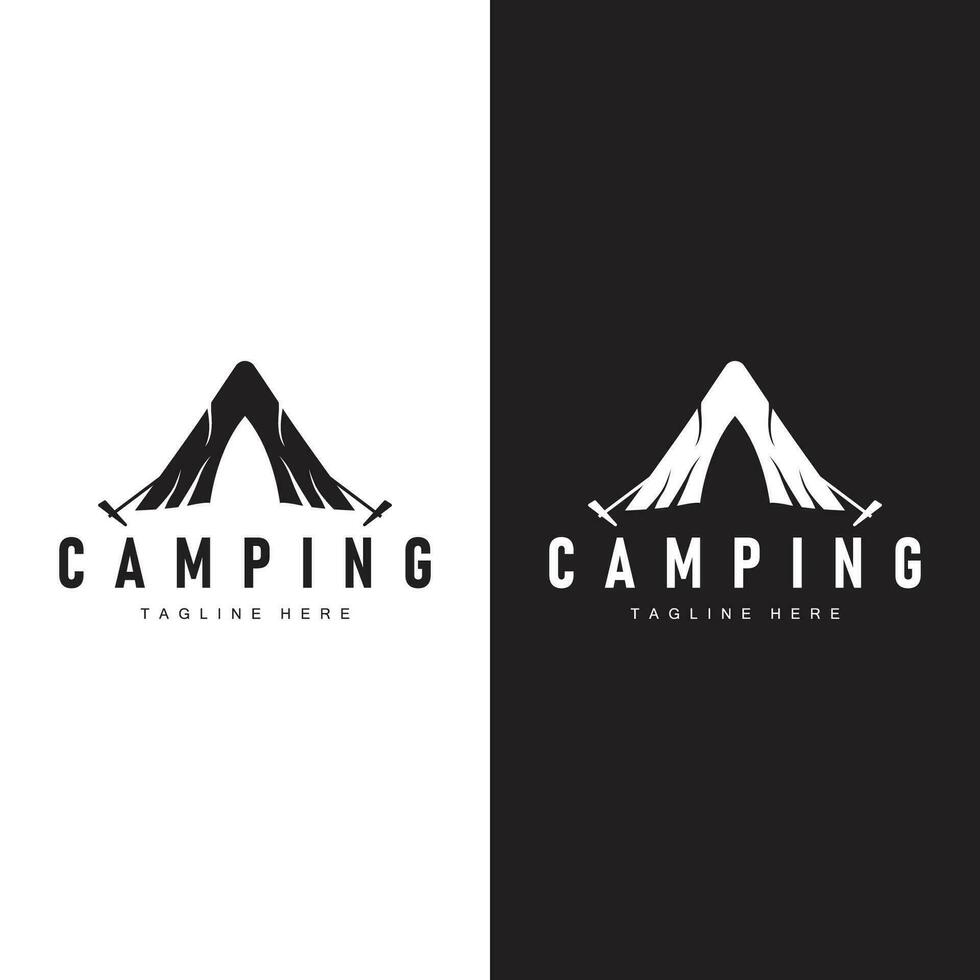 enkel vektor utomhus- camping logotyp, vild äventyr mall med gammal årgång stil