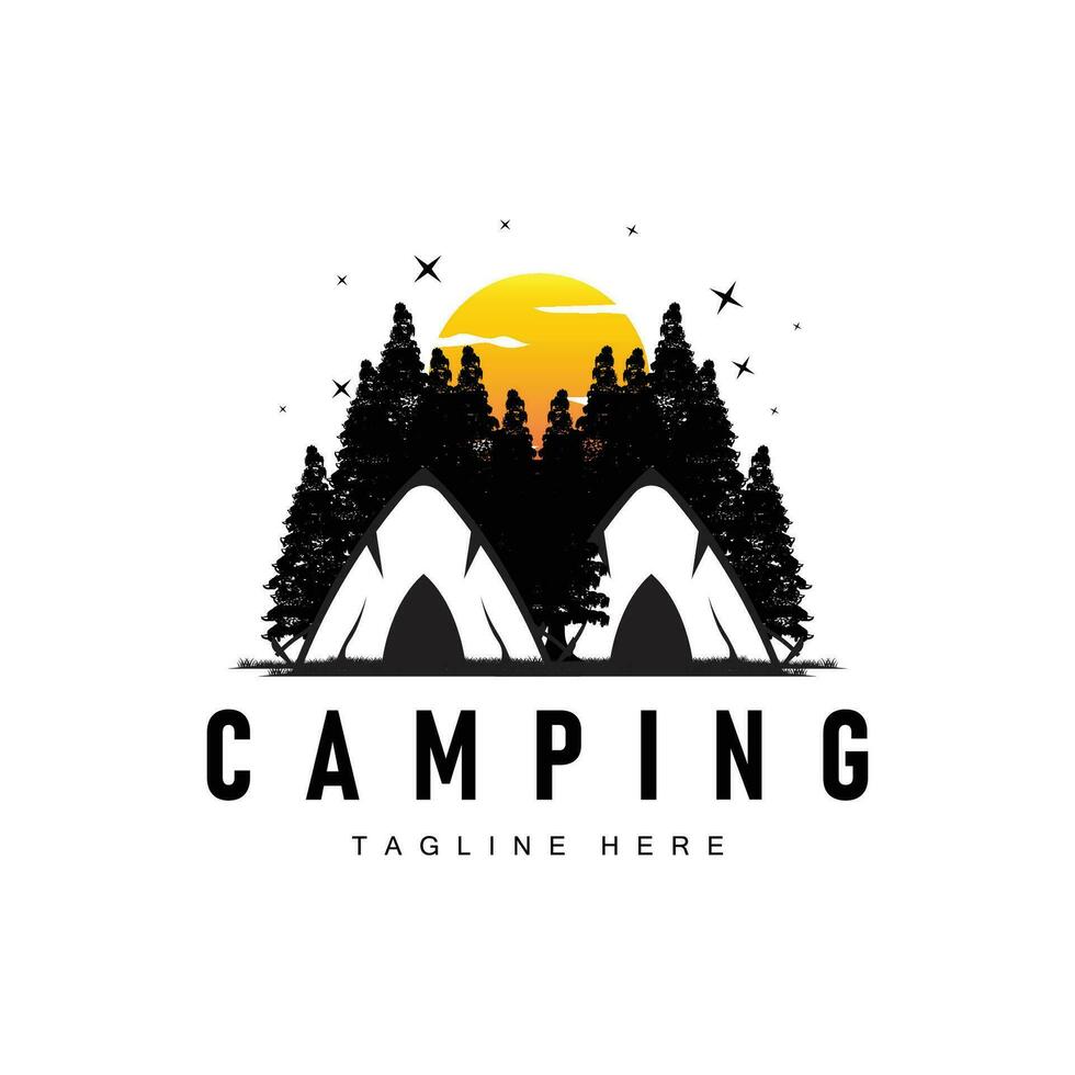 enkel vektor utomhus- camping logotyp, vild äventyr mall med gammal årgång stil