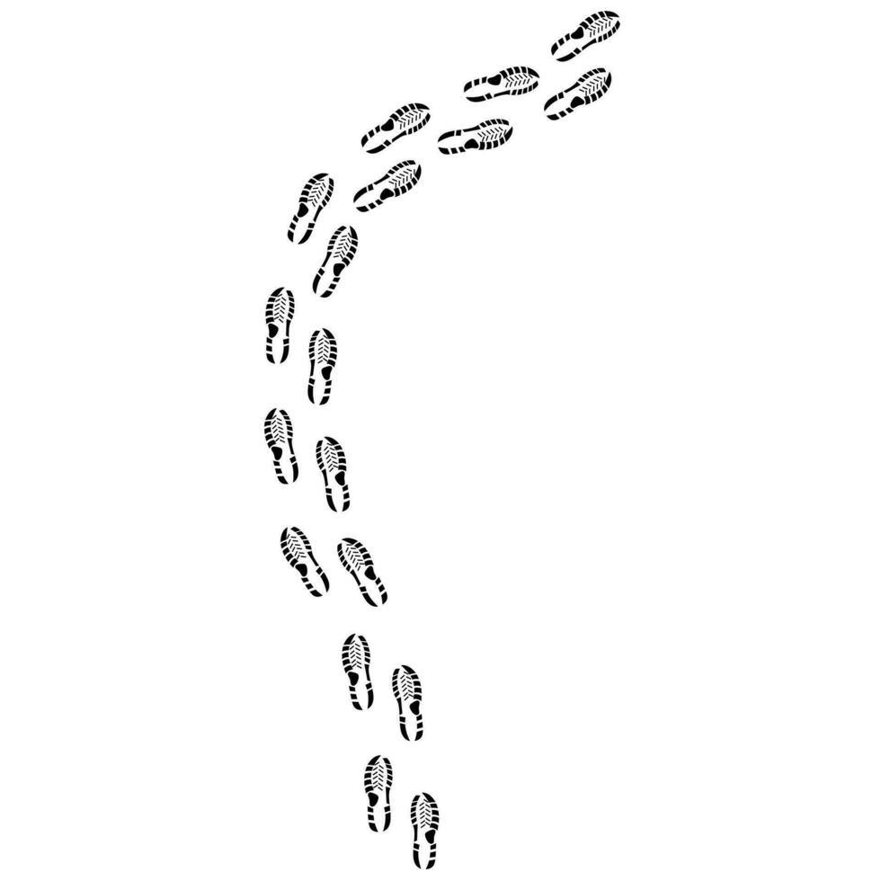 fotspår av gående skor på en vit bakgrund. Begagnade gymnastiksko sulor. silhuetter av sten klättrande, gående, klättrande och hälsa banderoller. vektor