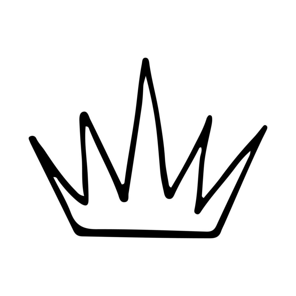 krona ikon i hand dragen klotter stil isolerat på vit bakgrund. kung krona skisser, majestätisk tiara, kung och drottning kunglig diadems vektor. linje konst prins och prinsessa lyxig huvud Tillbehör. vektor
